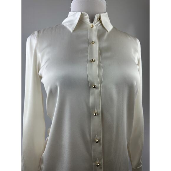 Ravella Luxury Silk Milano Button-Up Blouse LS Pearl White Gold Buttons Small 4 - Picture 3 of 16